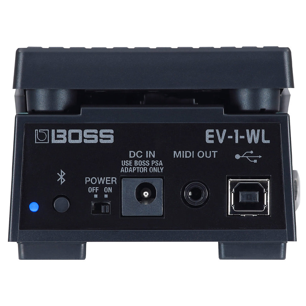 Boss EV-1-WL Wireless Midi Expression Pedal Angle ; Boss EV-1-WL Wireless Midi Expression Pedal Side ; Boss EV-1-WL Wireless Midi Expression Pedal Rear