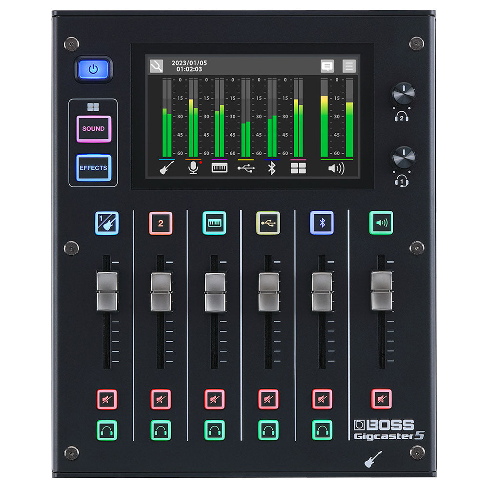 Boss Gigcaster 5 Streaming Mixer Front ; Boss Gigcaster 5 Streaming Mixer Angle ; Boss Gigcaster 5 Streaming Mixer Rear