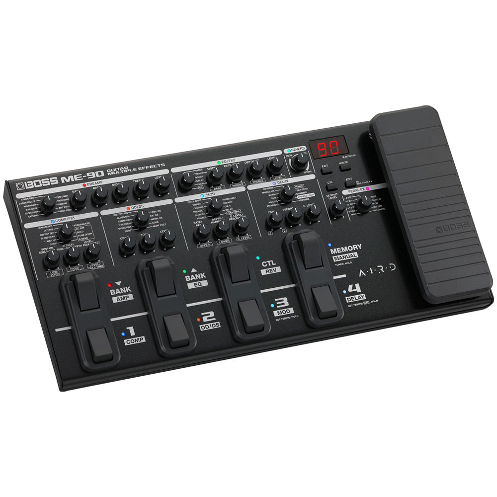 Boss ME-90 Guitar Multi Effects Pedal Front ; Boss ME-90 Guitar Multi Effects Pedal Angle ; Boss ME-90 Guitar Multi Effects Pedal Rear