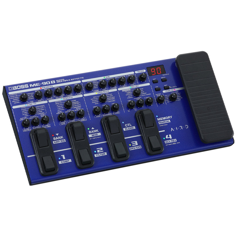 Boss ME-90B Bass Multi Effects Pedal Front ; Boss ME-90B Bass Multi Effects Pedal Angle ; Boss ME-90B Bass Multi Effects Pedal Rear