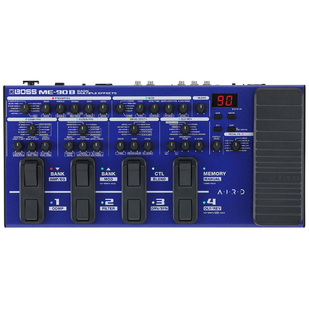 Boss ME-90B Bass Multi Effects Pedal Front ; Boss ME-90B Bass Multi Effects Pedal Angle ; Boss ME-90B Bass Multi Effects Pedal Rear
