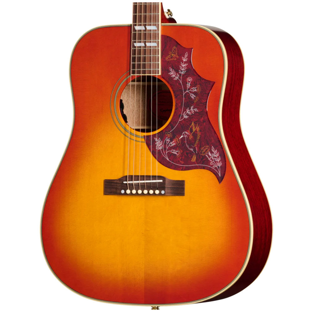 Epiphone Hummingbird Standard Cherry Sunburst Body View ; Epiphone Hummingbird Standard Cherry Sunburst Full View ; Epiphone Hummingbird Standard Cherry Sunburst Back View