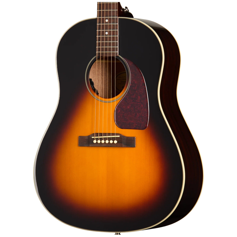 Epiphone J-45 Studio Vintage Sunburst Body View ; Epiphone J-45 Studio Vintage Sunburst Full View ; Epiphone J-45 Studio Vintage Sunburst Back View