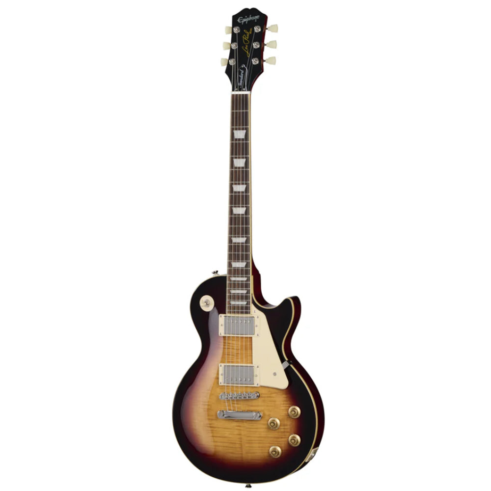 Epiphone Les Paul Standard '50s Figured Bourbon Burst Body View ; Epiphone Les Paul Standard '50s Figured Bourbon Burst Full View ; Epiphone Les Paul Standard '50s Figured Bourbon Burst Back View