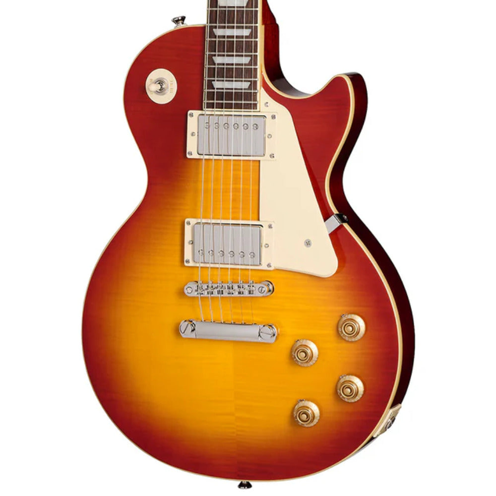 Epiphone Les Paul Standard '50s Figured Washed Cherry Sunburst Body View ; Epiphone Les Paul Standard '50s Figured Washed Cherry Sunburst Full View ; Epiphone Les Paul Standard '50s Figured Washed Cherry Sunburst Back View