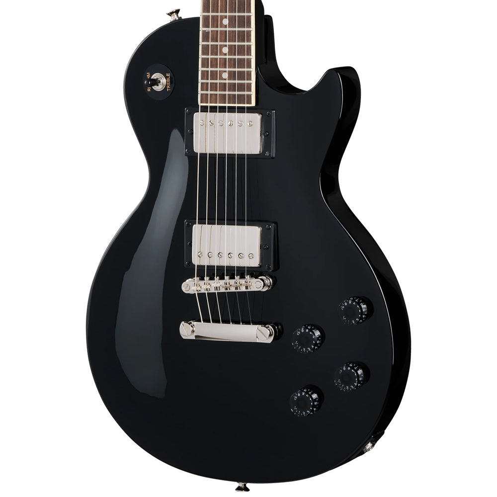 Epiphone Les Paul Tribute Ebony Body View ; Epiphone Les Paul Tribute Ebony Full View ; Epiphone Les Paul Tribute Ebony Back View