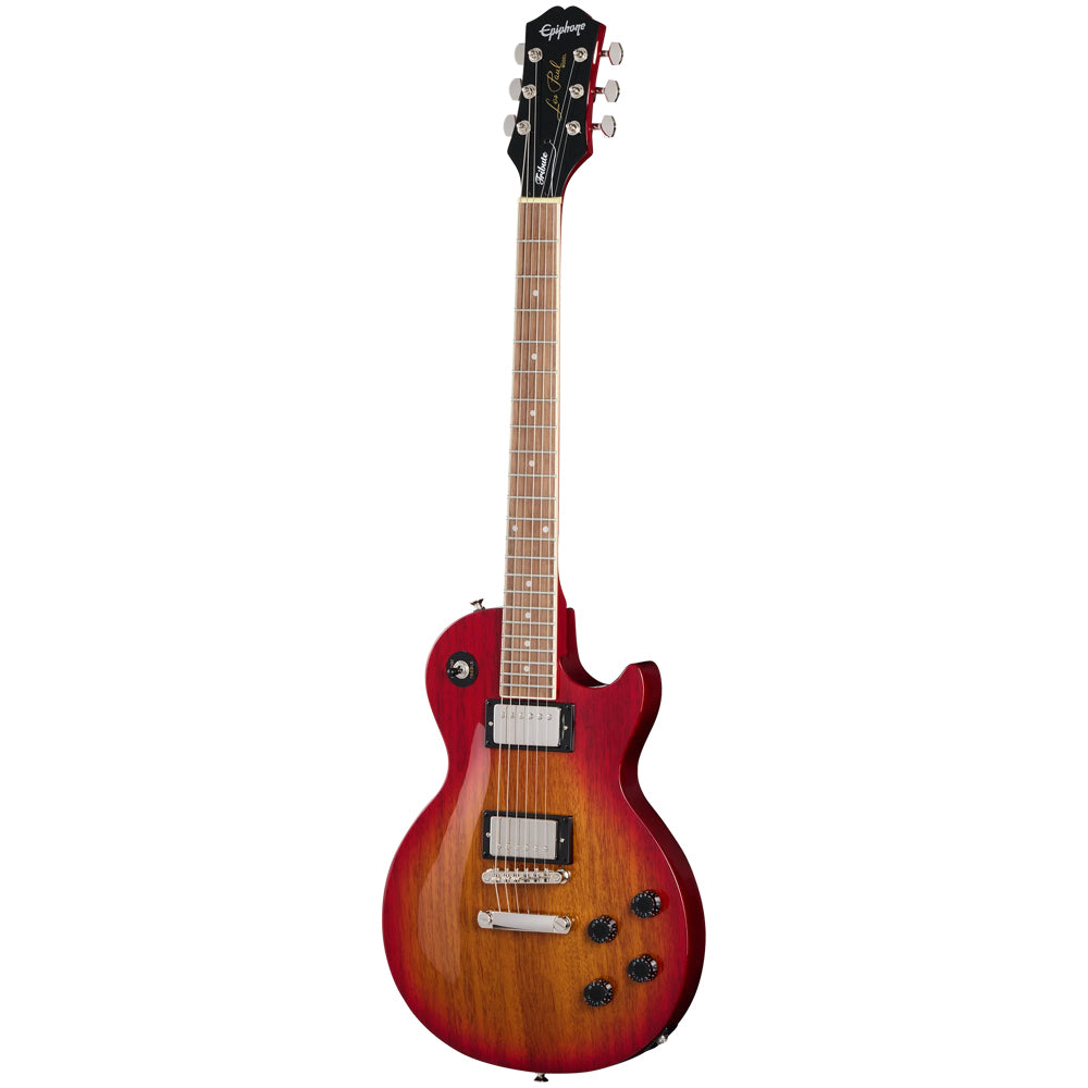Epiphone Les Paul Tribute Heritage Cherry Sunburst Body View ; Epiphone Les Paul Tribute Heritage Cherry Sunburst Full View ; Epiphone Les Paul Tribute Heritage Cherry Sunburst Back View
