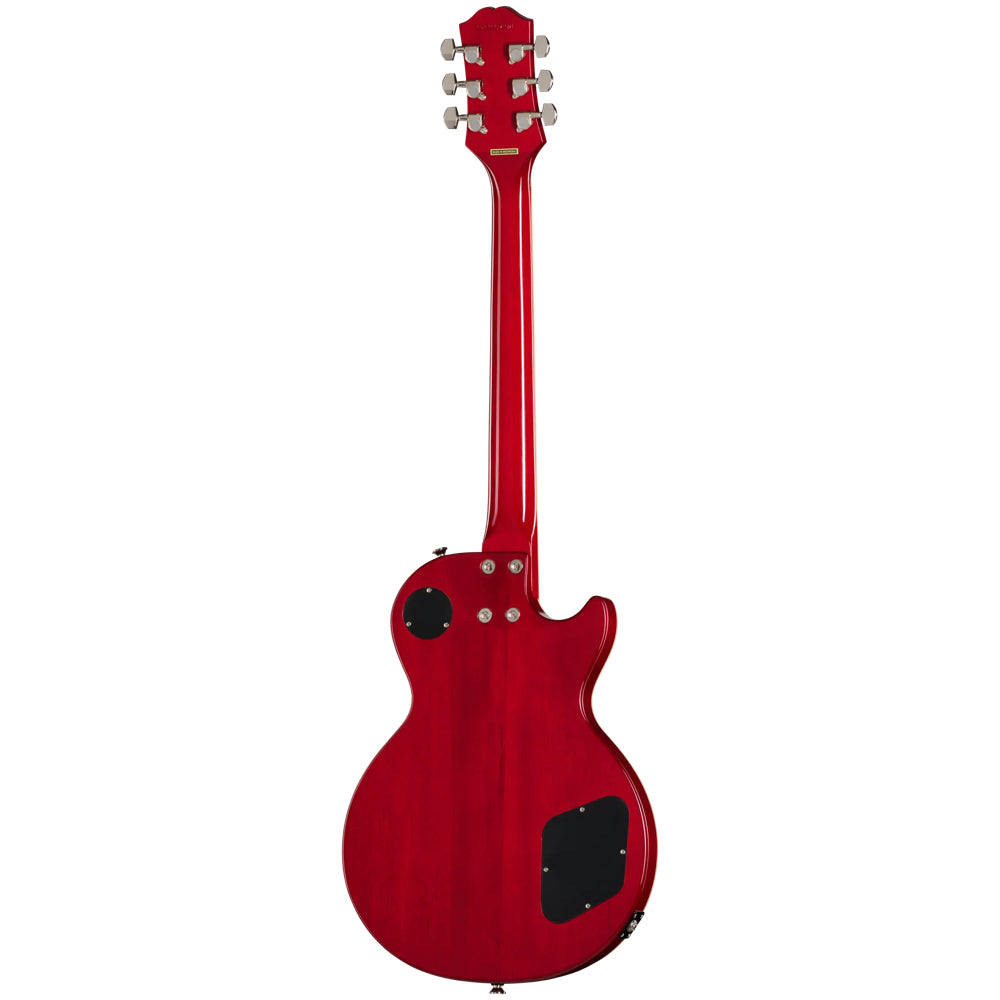 Epiphone Les Paul Tribute Plus Heritage Cherry Sunburst Left-Handed Body View ; Epiphone Les Paul Tribute Plus Heritage Cherry Sunburst Left-Handed Full View ; Epiphone Les Paul Tribute Plus Heritage Cherry Sunburst Left-Handed Back View