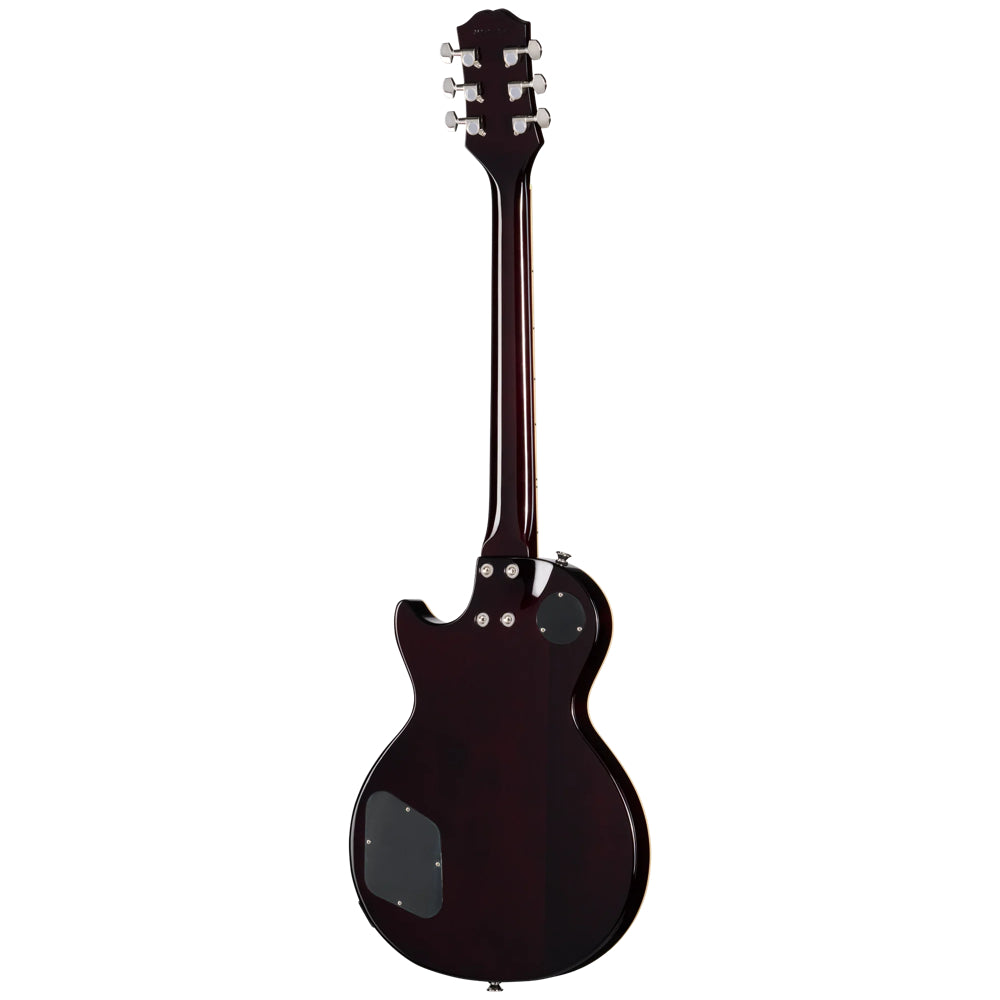 Epiphone Les Paul Tribute Plus Vintage Sunburst Body View ; Epiphone Les Paul Tribute Plus Vintage Sunburst Full View ; Epiphone Les Paul Tribute Plus Vintage Sunburst Back View