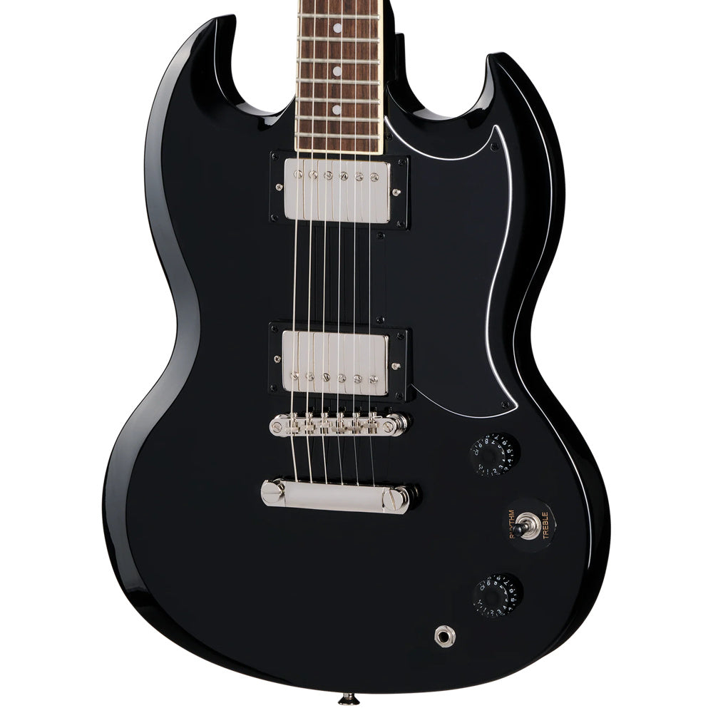 Epiphone SG Tribute Ebony Body View ; Epiphone SG Tribute Ebony Full View ; Epiphone SG Tribute Ebony Back View