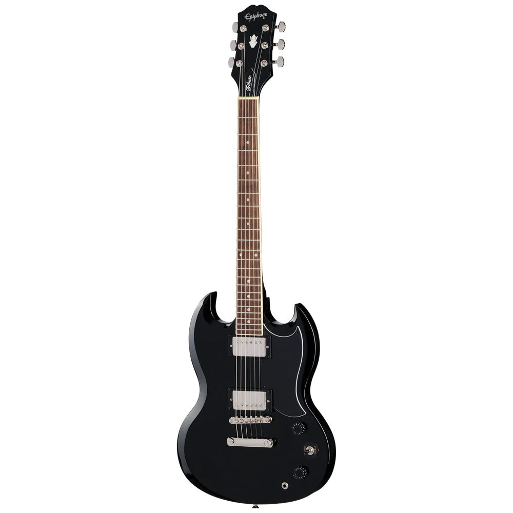 Epiphone SG Tribute Ebony Body View ; Epiphone SG Tribute Ebony Full View ; Epiphone SG Tribute Ebony Back View