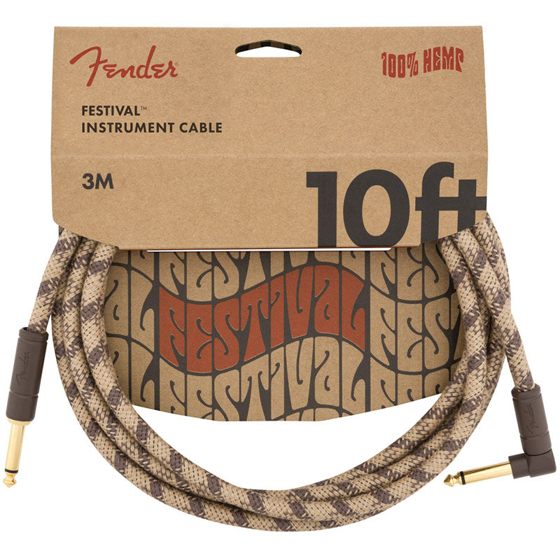 Fender Festival Hemp Guitar Cable Brown Stripe ; Fender Pure Hemp Festival 10ft Straight/Angle Cable Brown Stripe