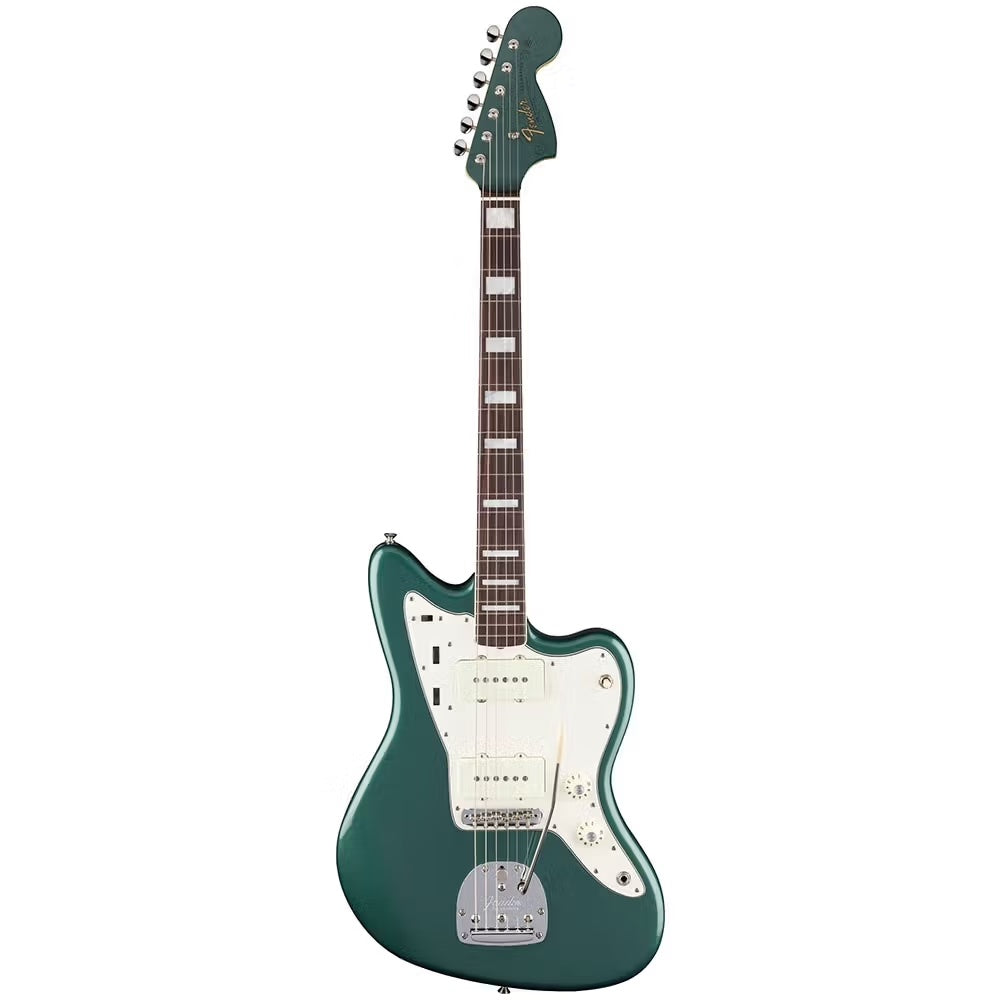 Fender American Vintage II 1966 Jazzmaster Sherwood Green close view ; Fender American Vintage II Jazzmaster Sherwood Green ; Fender American Vintage II 1966 Jazzmaster Sherwood Green Metallic back view