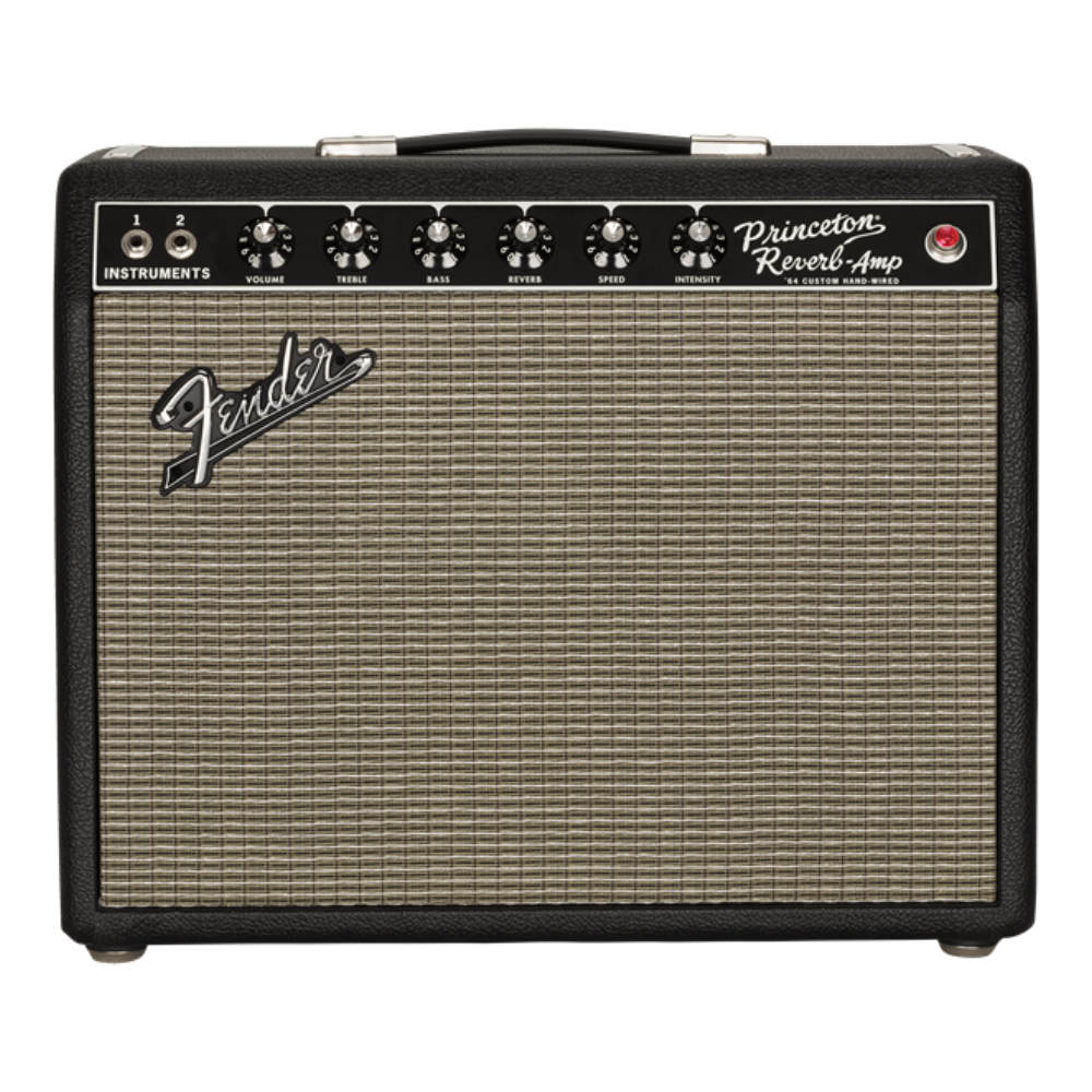Fender '64 Custom Princeton Reverb Front Panel View ; Fender '64 Custom Princeton Reverb Side View w/ Footswitch ; Fender '64 Custom Princeton Reverb Back Panel
