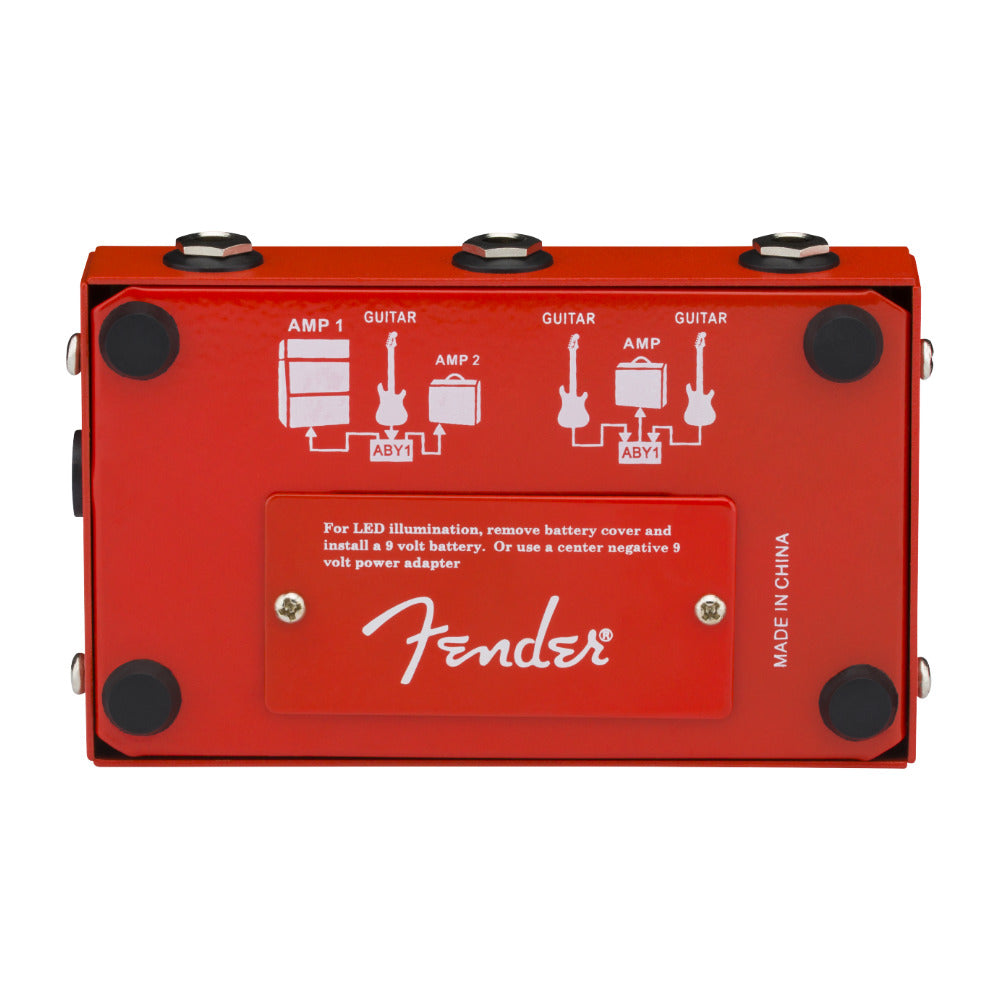Fender ABY Footswitch Top View with Footswitches ; Fender ABY Footswitch Side View with Jacks ; Fender ABY Footswitch Back View
