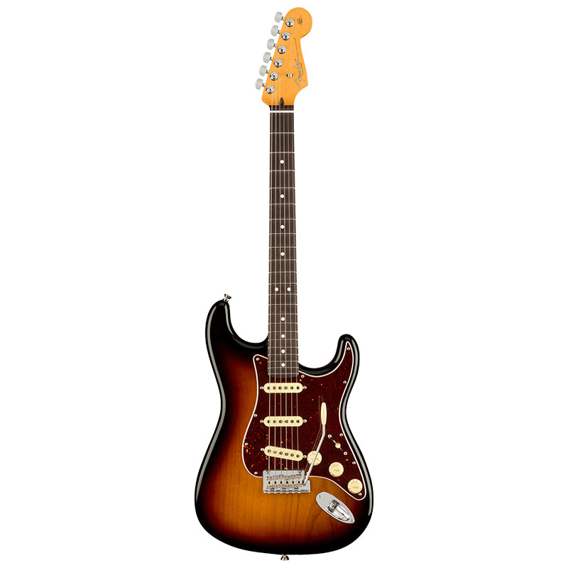 Fender AM Pro II Strat 3 Colour Sunburst body ; Fender American Professional II Stratocaster Rosewood (3-Colour Sunburst) ; Fender AM Pro II STrat RW Headstock