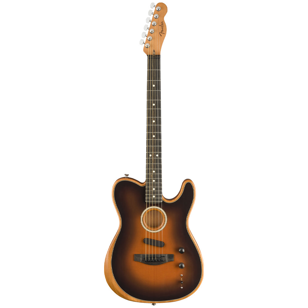 Fender American Acoustasonic Telecaster Sunburst Close view ; Fender American Acoustasonic Telecaster Sunburst Full view ; Fender American Acoustasonic Telecaster Sunburst Back view