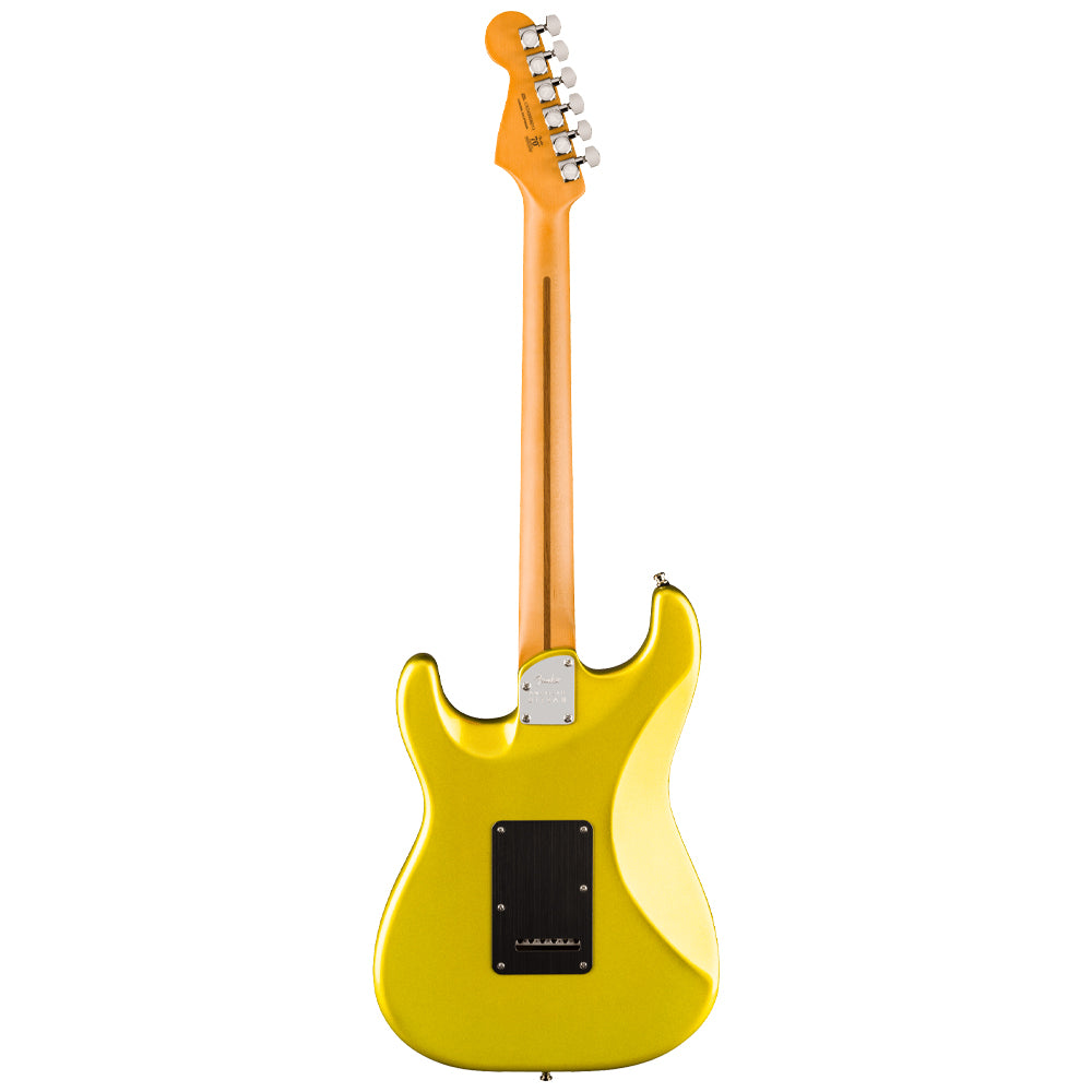 Fender American Ultra II Stratocaster Solar Flare close view ; Fender American Ultra II Stratocaster Solar Flare full view ; Fender American Ultra II Stratocaster Solar Flare back view