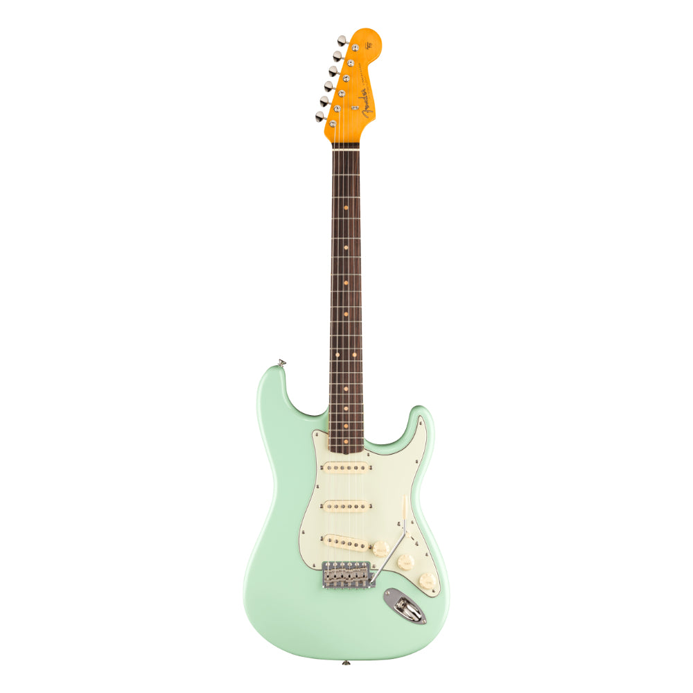 Fender American Vintage II 1961 Stratocaster Surf Green Body View ; Fender American Vintage II 1961 Stratocaster Surf Green Full View ; Fender American Vintage II 1961 Stratocaster Surf Green Back View