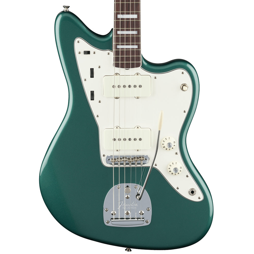 Fender American Vintage II 1966 Jazzmaster Sherwood Green close view ; Fender American Vintage II Jazzmaster Sherwood Green ; Fender American Vintage II 1966 Jazzmaster Sherwood Green Metallic back view