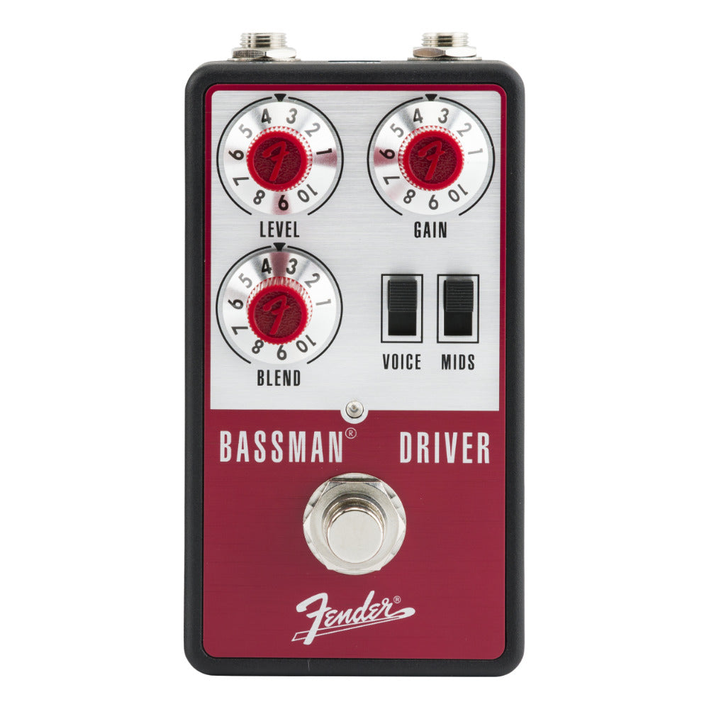 Fender Bassman Driver Bass Overdrive Pedal Front View ; Fender Bassman Driver Bass Overdrive Pedal Top View