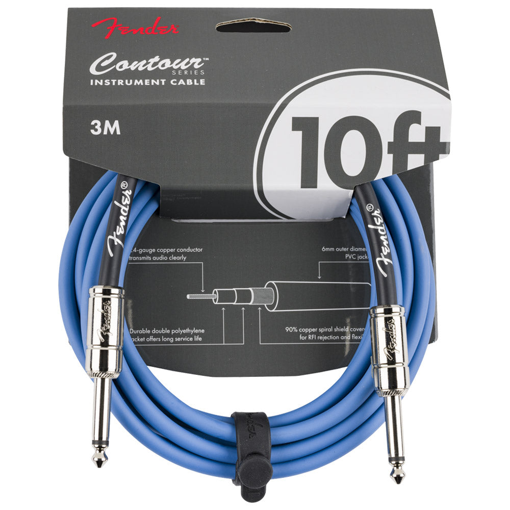 Fender Contour Instrument Cable 10ft Lake Placid Blue Unpacked ; Fender Contour Instrument Cable 10ft Lake Placid Blue Packed