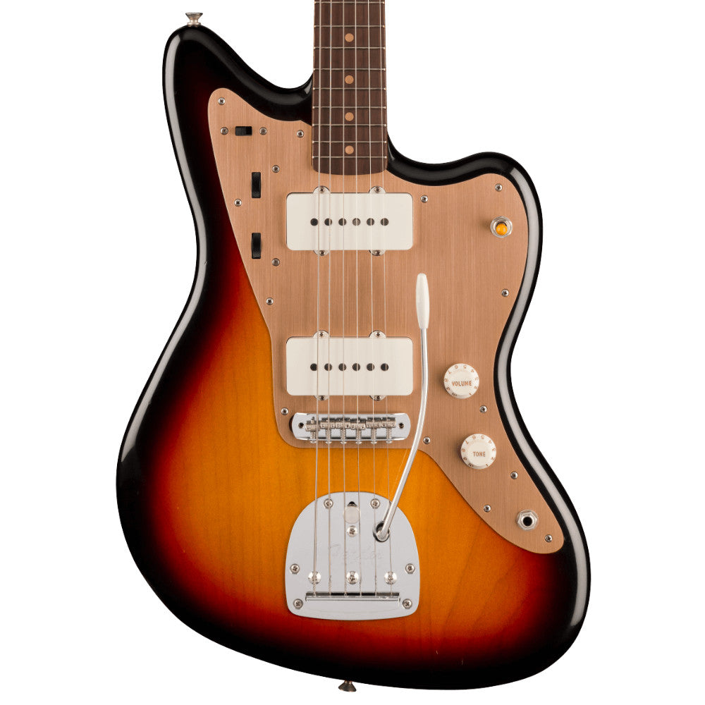 Fender Limited Edition Vintera II Road Worn 50s Jazzmaster Rosewood 3-Colour Sunburst Body View ; Fender Limited Edition Vintera II Road Worn 50s Jazzmaster Rosewood 3-Colour Sunburst Full View ; Fender Limited Edition Vintera II Road Worn 50s Jazzmaster Rosewood 3-Colour Sunburst Back View