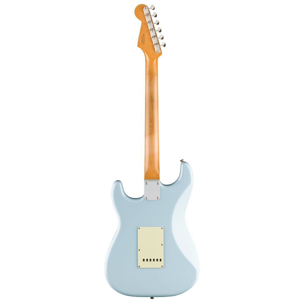 Fedner Limited Edition Vintera II Road Worn '60s Stratocaster Sonic Blue Body View ; Fedner Limited Edition Vintera II Road Worn '60s Stratocaster Sonic Blue Full View ; Fedner Limited Edition Vintera II Road Worn '60s Stratocaster Sonic Blue Back View