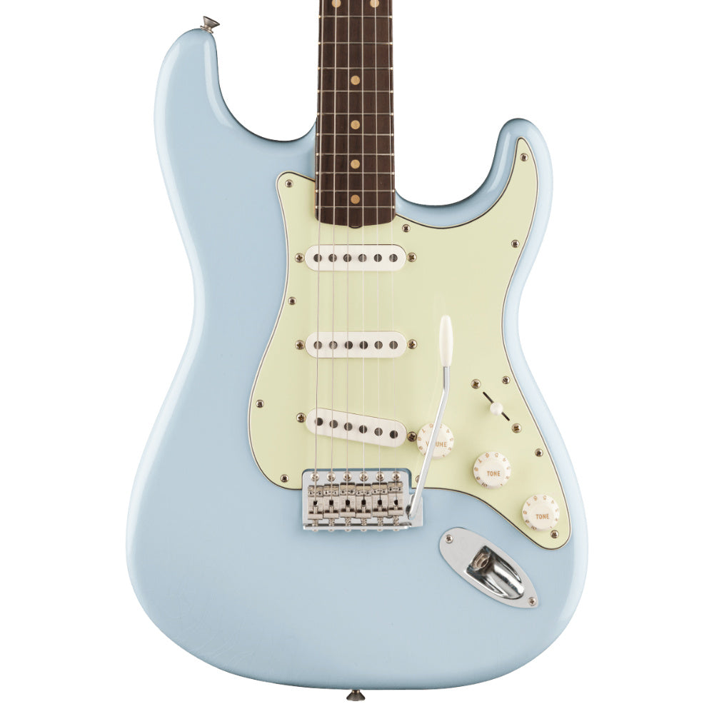 Fedner Limited Edition Vintera II Road Worn '60s Stratocaster Sonic Blue Body View ; Fedner Limited Edition Vintera II Road Worn '60s Stratocaster Sonic Blue Full View ; Fedner Limited Edition Vintera II Road Worn '60s Stratocaster Sonic Blue Back View