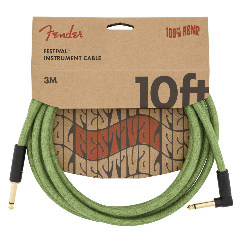Fender Festival Hemp Cable Green ; Fender Pure Hemp Festival 10ft Straight/Angle Instrument Cable Green