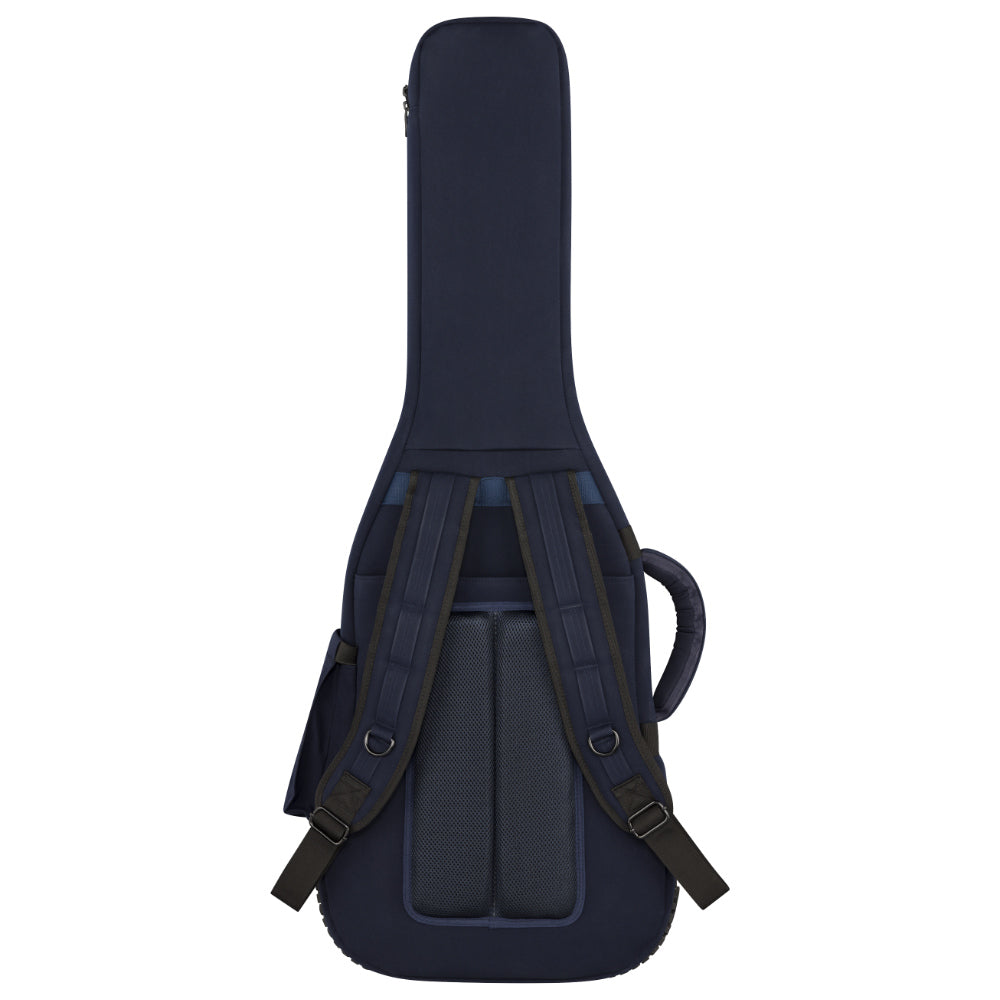 Fender Troubadour Electric Guitar Gig Bag Navy Front View ; Fender Troubadour Electric Guitar Gig Bag Navy Open View ; Fender Troubadour Electric Guitar Gig Bag Navy Back View