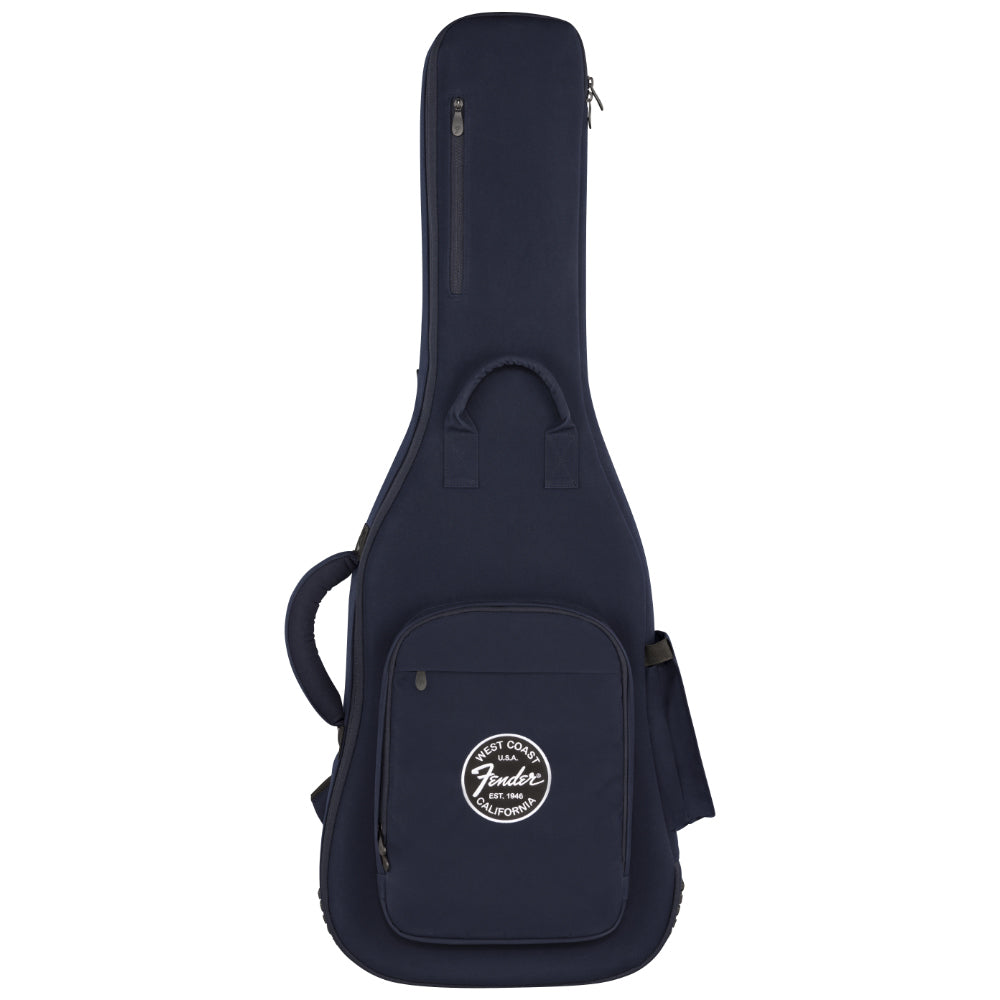 Fender Troubadour Electric Guitar Gig Bag Navy Front View ; Fender Troubadour Electric Guitar Gig Bag Navy Open View ; Fender Troubadour Electric Guitar Gig Bag Navy Back View