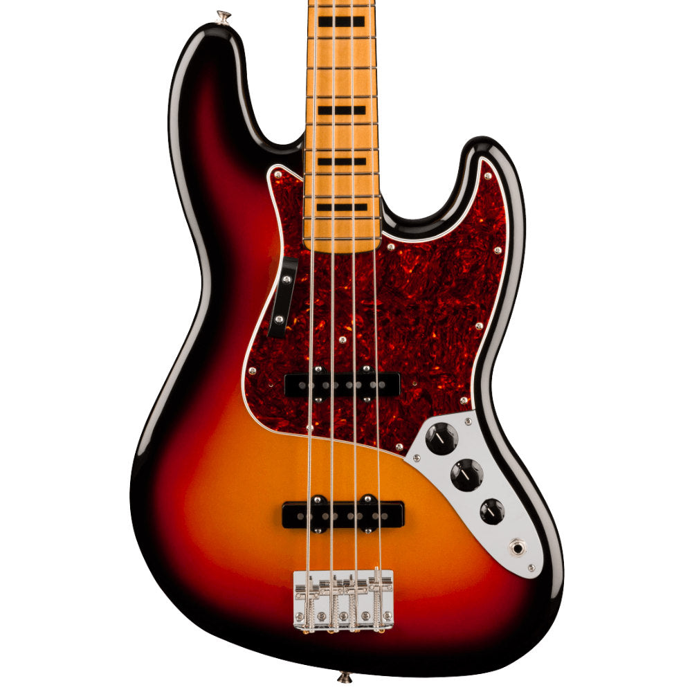 Fender Vintera III Early '70s Jazz Bass 3-Colour Sunburst Body View ; Fender Vintera III Early '70s Jazz Bass 3-Colour Sunburst Full View ; Fender Vintera III Early '70s Jazz Bass 3-Colour Sunburst Back View