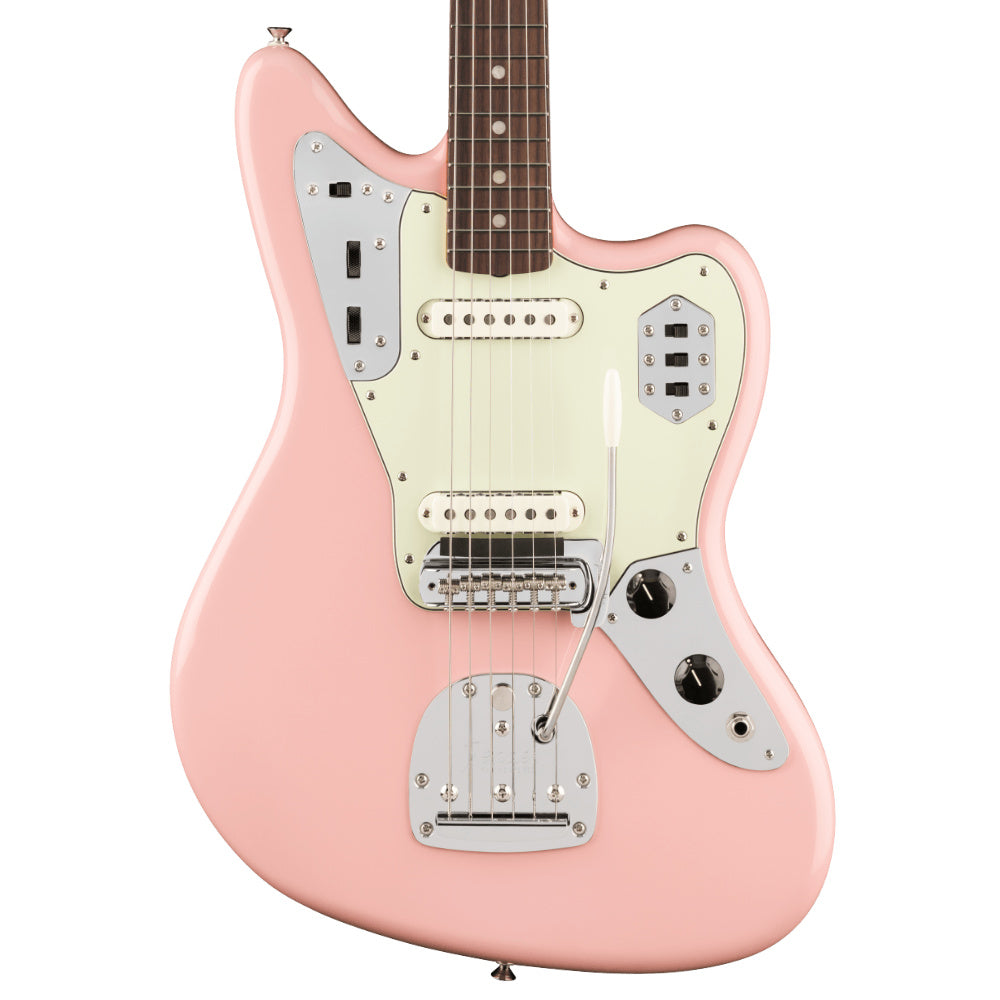 Fender Vintera III Mid '60s Jaguar Shell Pink Body View ; Fender Vintera III Mid '60s Jaguar Shell Pink Full View ; Fender Vintera III Mid '60s Jaguar Shell Pink Back View