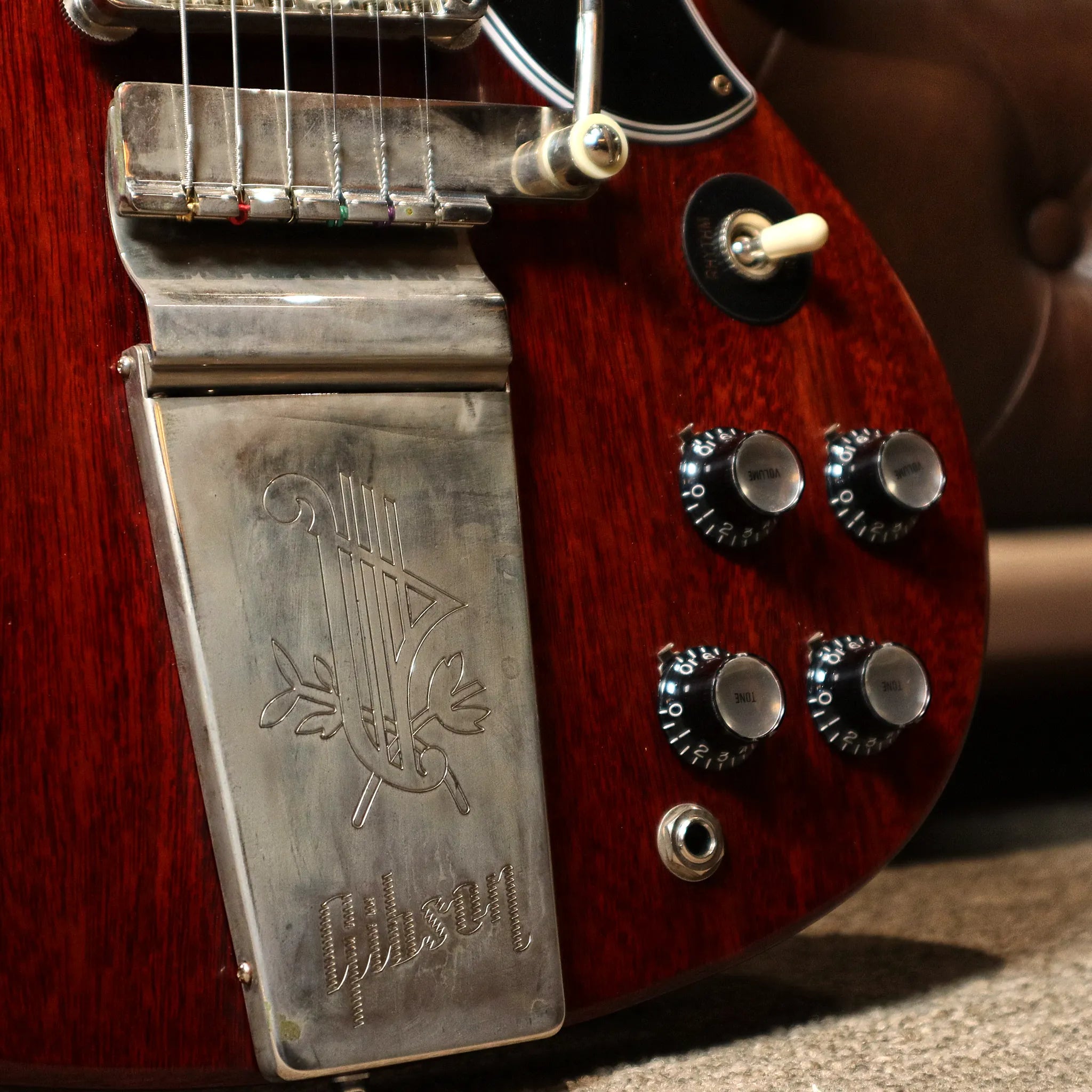 Gibson Custom Shop 1964 SG Standard Reissue Maestro Vibrola VOS (Cherry Red) Tailpiece View