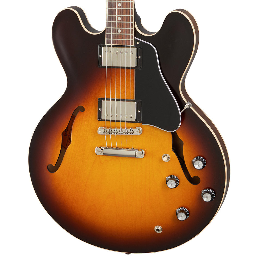 Gibson ES-335 Satin Vintage Burst body view ; Gibson ES-335 Satin Vintage Burst full view ; Gibson ES-335 Satin Vintage Burst back view