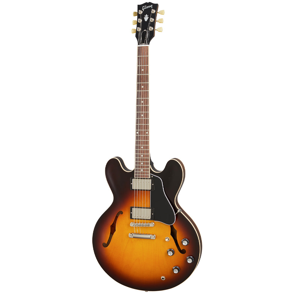 Gibson ES-335 Satin Vintage Burst body view ; Gibson ES-335 Satin Vintage Burst full view ; Gibson ES-335 Satin Vintage Burst back view