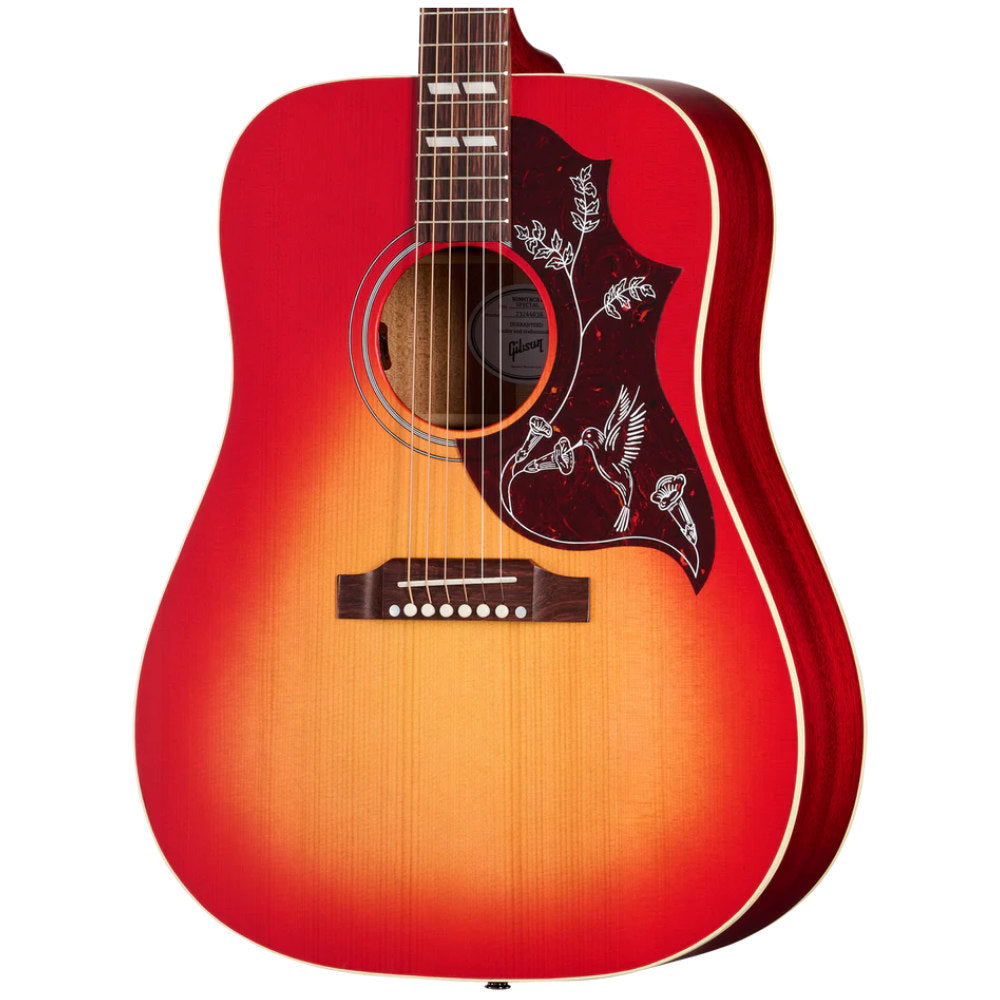 Gibson Hummingbird Special Satin Vintage Cherry Sunburst Body View ; Gibson Hummingbird Special Satin Vintage Cherry Sunburst Full View ; Gibson Hummingbird Special Satin Vintage Cherry Sunburst Back View
