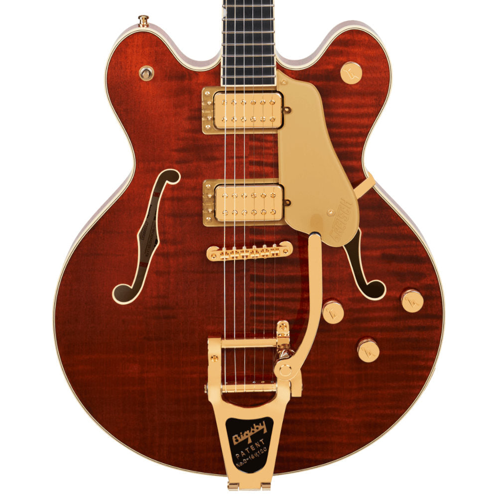 Gretsch Broadkaster LX Figured ; Gretsch Broadkaster LX Centre Block with Bigsby Bourbon Stain Full View ; Gretsch Broadkaster LX Centre Block with Bigsby Bourbon Stain Body View ; Gretsch Broadkaster LX Figured Center Block w/ Bigsby (Bourbon Stain) ; Gretsch Broadkaster LX Centre Block with Bigsby Bourbon Stain Back View