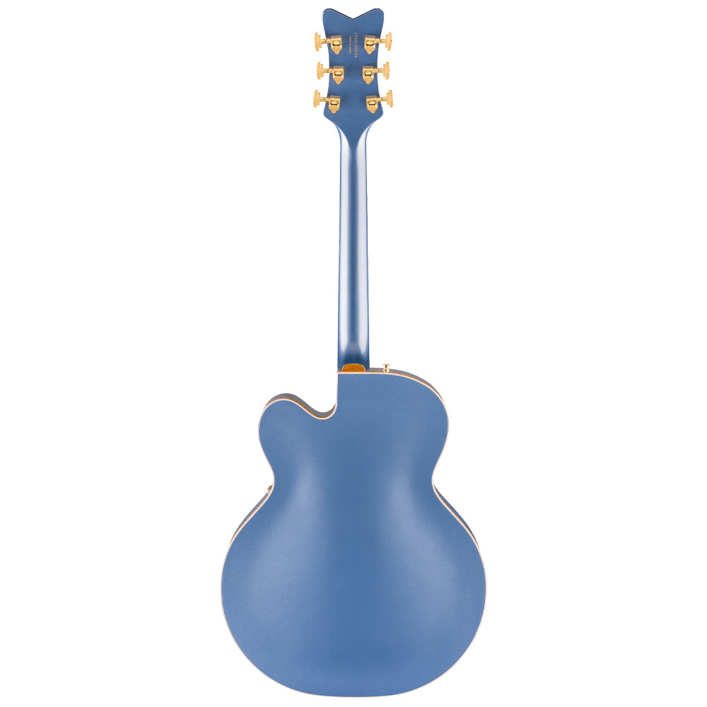 Gretsch Professional Falcon Hollow Body Cerulean Blue body view ; Gretsch Professional Falcon Hollow Body Cerulean Blue full view ; Gretsch Professional Falcon Hollow Body Cerulean Blue back view
