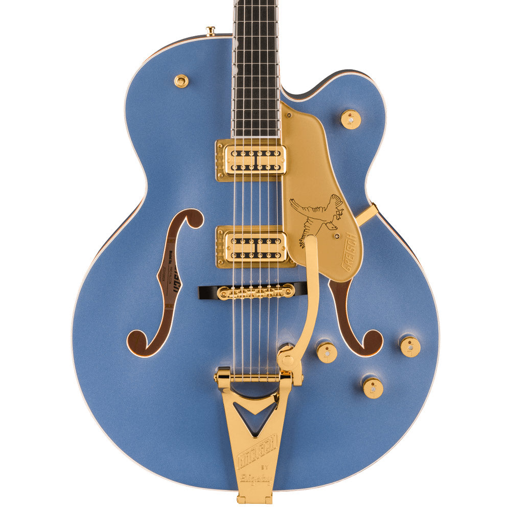 Gretsch Professional Falcon Hollow Body Cerulean Blue body view ; Gretsch Professional Falcon Hollow Body Cerulean Blue full view ; Gretsch Professional Falcon Hollow Body Cerulean Blue back view