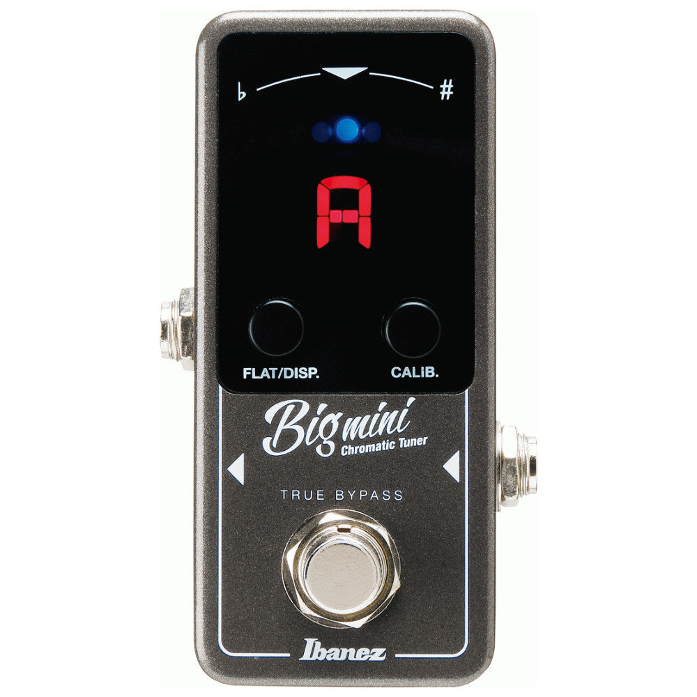 Ibanez BIGMINI Tuner Pedal Front & Controls View ; Ibanez BIGMINI Tuner Pedal Power Input