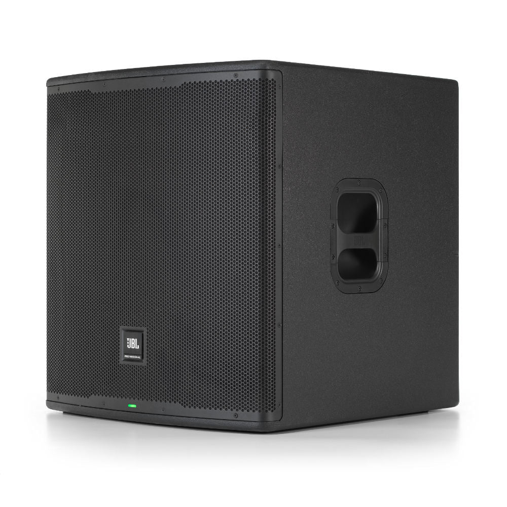 JBL EON718S 18" Powered Subwoofer Front View ; JBL EON718S 18" Powered Subwoofer Angle View ; JBL EON718S 18" Powered Subwoofer Back View
