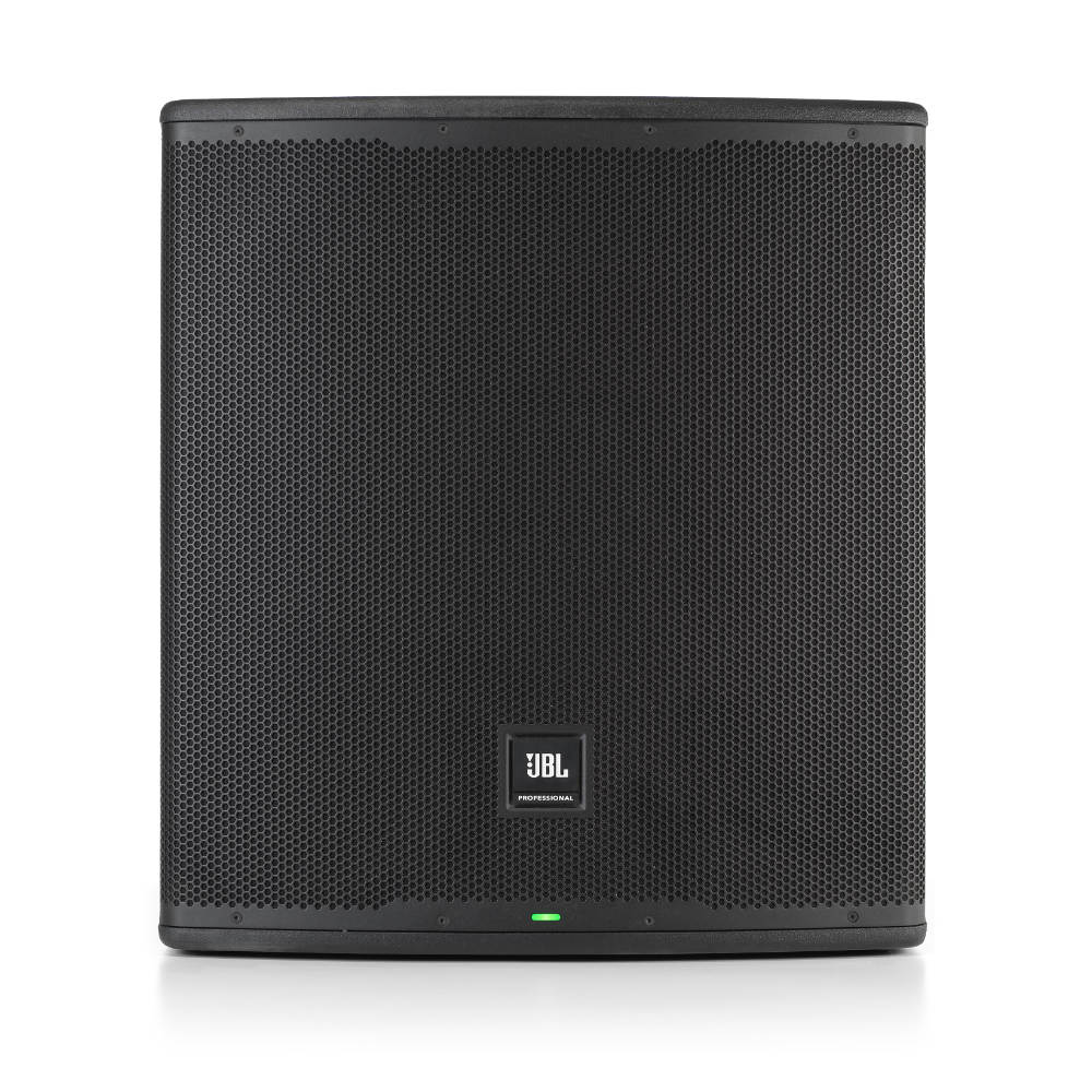 JBL EON718S 18" Powered Subwoofer Front View ; JBL EON718S 18" Powered Subwoofer Angle View ; JBL EON718S 18" Powered Subwoofer Back View