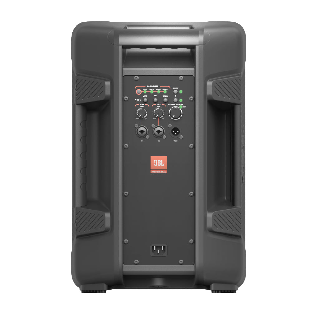 JBL IRX108BT Portable Speaker Front View ; JBL IRX108BT Portable Speaker Back View