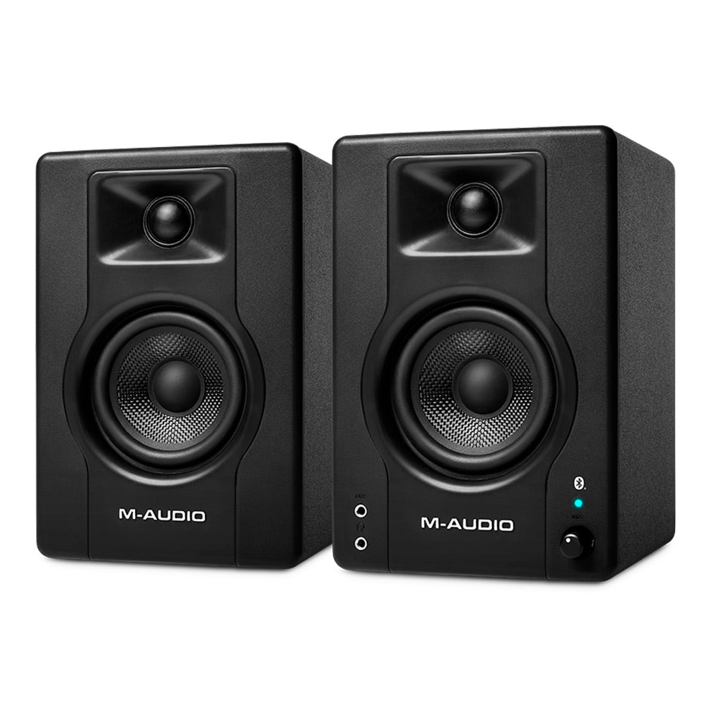 M-Audio BX3 3" Powered Studio Monitors w/Bluetooth (Pair) ; M-Audio BX3 3" Powered Studio Monitors w/Bluetooth (Pair) Angle ; M-Audio BX3 3" Powered Studio Monitors w/Bluetooth (Pair) Rear