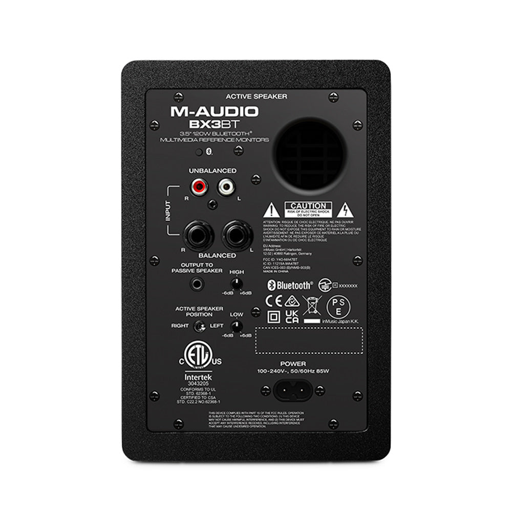 M-Audio BX3 3" Powered Studio Monitors w/Bluetooth (Pair) ; M-Audio BX3 3" Powered Studio Monitors w/Bluetooth (Pair) Angle ; M-Audio BX3 3" Powered Studio Monitors w/Bluetooth (Pair) Rear