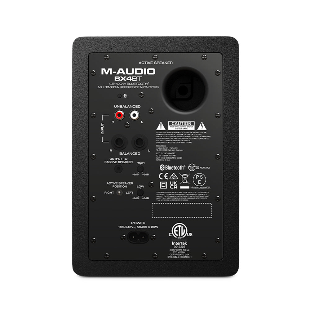 M-Audio BX4 4" Powered Studio Monitors w/Bluetooth (Pair) ; M-Audio BX4 4" Powered Studio Monitors w/Bluetooth (Pair) Angle ; M-Audio BX4 4" Powered Studio Monitors w/Bluetooth (Pair) Rear