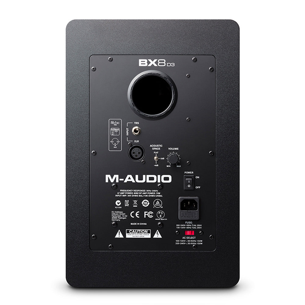 M-Audio BX8 D3 8" Powered Studio Monitors (Pair) ; M-Audio BX8 D3 8" Powered Studio Monitors (Pair) Angle ; M-Audio BX8 D3 8" Powered Studio Monitors (Pair) Rear