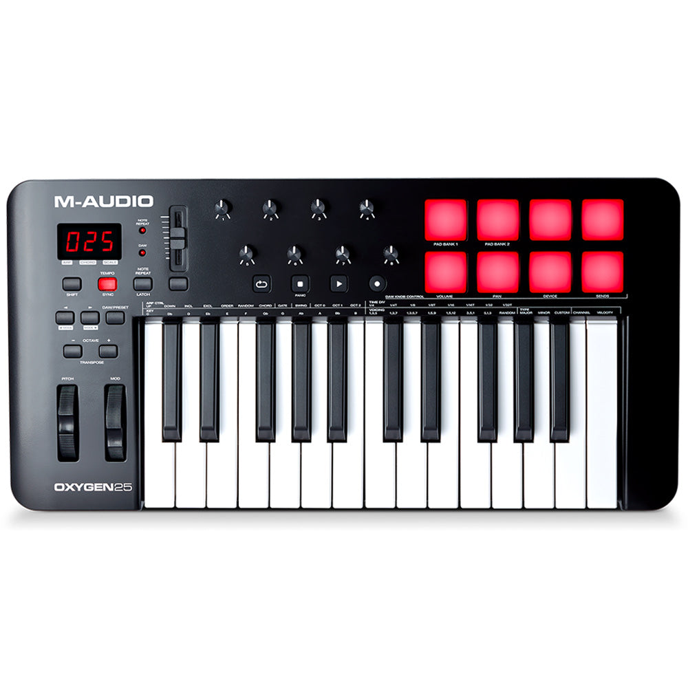 M-Audio Oxygen 25 MKV USB MIDI Keyboard Controller Front ; M-Audio Oxygen 25 MKV USB MIDI Keyboard Controller Profile ; M-Audio Oxygen 25 MKV USB MIDI Keyboard Controller Rear